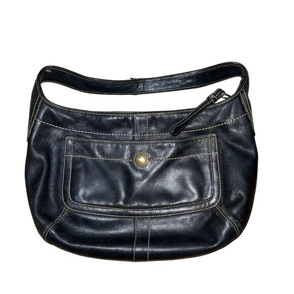 VINTAGE COACH ERGO BLACK LEATHER FRONT POCKET HALF MOON SHOULDER BAG - Picture 15 of 16